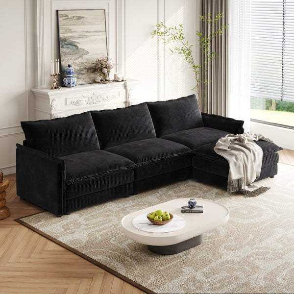 English Elm Corduroy Oversized L-Shaped Sectional Sofa With Movable Ottoman – Plush Comfort For Modern Living Spaces W834S00432