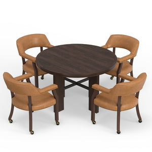 English Elm Gorman Walnut Game Dining Table Set with Faux Leather Nailhead Chairs for 4 B050S00040