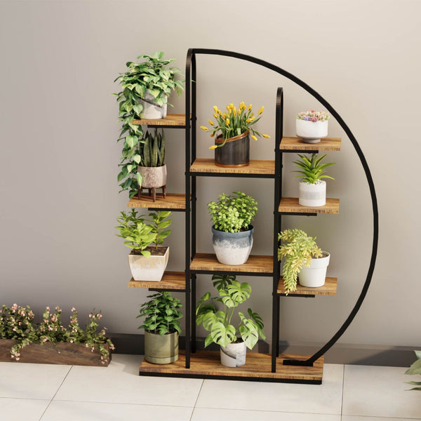 English Elm 62.2 Inch Nine Tier Moon Shaped Metal Plant Stand with Integrated Led Grow Light W3101P443485