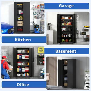 English Elm 72"h Steel Locking Storage Cabinet 4 Adjustable Shelves Powder Coated Garage Office W2735P457281