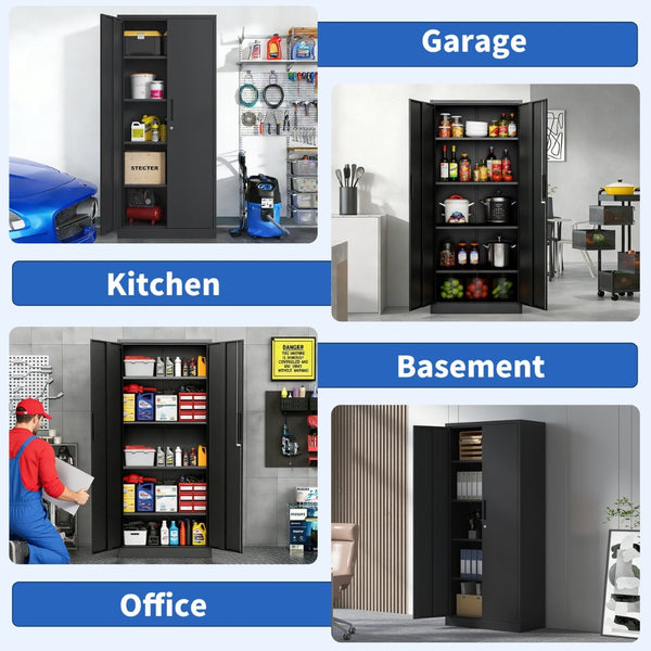 English Elm 72"h Steel Locking Storage Cabinet 4 Adjustable Shelves Powder Coated Garage Office W2735P457281