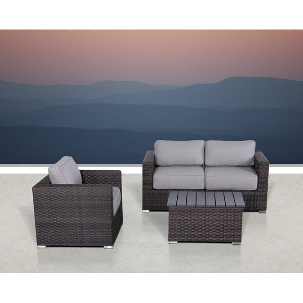 English Elm 3-Person Coastal HDPE Wicker Patio Set with 5” Olefin Cushions, Rust-Resistant Frame, No Assembly Needed B120S00116