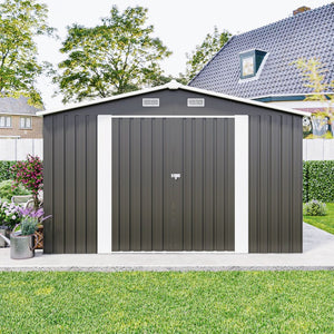 English Elm Campcraft Galvanized Steel Outdoor Storage Shed with Lockable Doors and Four Air Vents Dark Gray W1598S00022