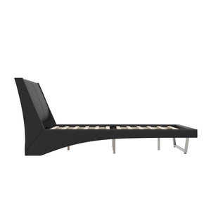 English Elm Queen Pu Leather Platform Bed Sculptural Wave Base Floating Silhouette Modern Bedroom Black N761S0000031B