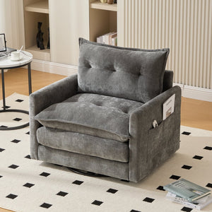 English Elm UNITED Swivel Barrel Chair with Chenille Upholstery, 360° Smooth Rotation, Padded Arm Comfort and Side Pockets for Living Room Relaxation Gray W1568P290087