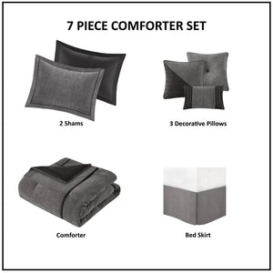 English Elm 7 Piece Micro Corduroy Comforter Set - Luxurious Grey California King Bedding Ensemble For Year-Round Comfort B035P266663