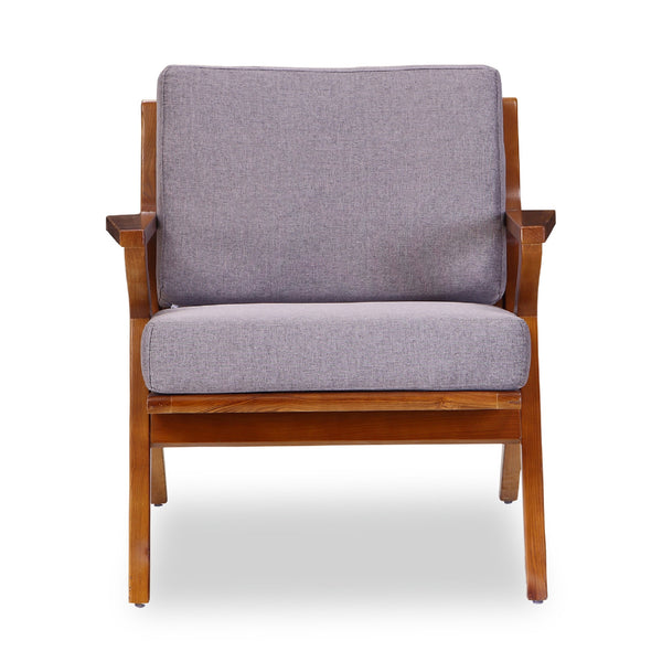 English Elm Martelle Twill Weave Accent Armchair with Ash Wood Frame, Removable Cushions & Triangular Arms Grey B365P397970