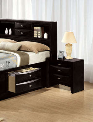 English Elm Black Nightstand with 2 Drawers and Oval Knob Pulls — Solid Wood Transitional Bedside Table, 25.5"W x 17"D x 25.5"H B2741P357509