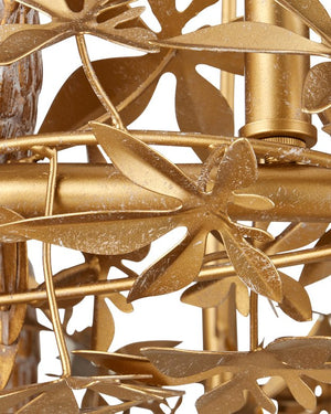 Currey & Company Aviary Gold Ring Chandelier - Elegant Botanical Design With Sculptural Birds And Adjustable Height Gold Wrought Iron ,Composite 9000-1321-currey-company