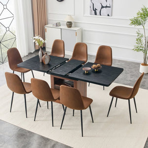 English Elm Expandable Dining Set Seats Eight with Brown Tech Fabric Chairs and Black Wood Grain Table W1151S04692