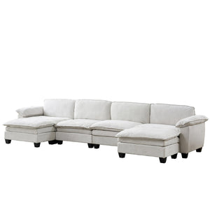 English Elm Living Room U-shape Chenille Sectional Sofa with Two Ottomans Pocket Coil Support Beige W1097S00237