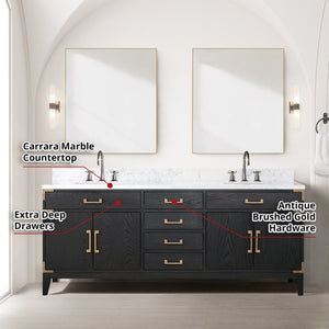 English Elm Black Oak Double Bath Vanity Set With Carrara Marble Top, Faucets & 36" Mirrors For Modern Spaces B2731S02190