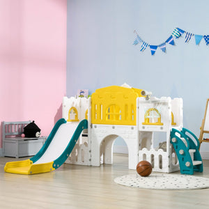 English Elm Qaba 8 in 1 Toddler Indoor Playset with Slide Climber Tunnel Basketball Hoop W2225P217350
