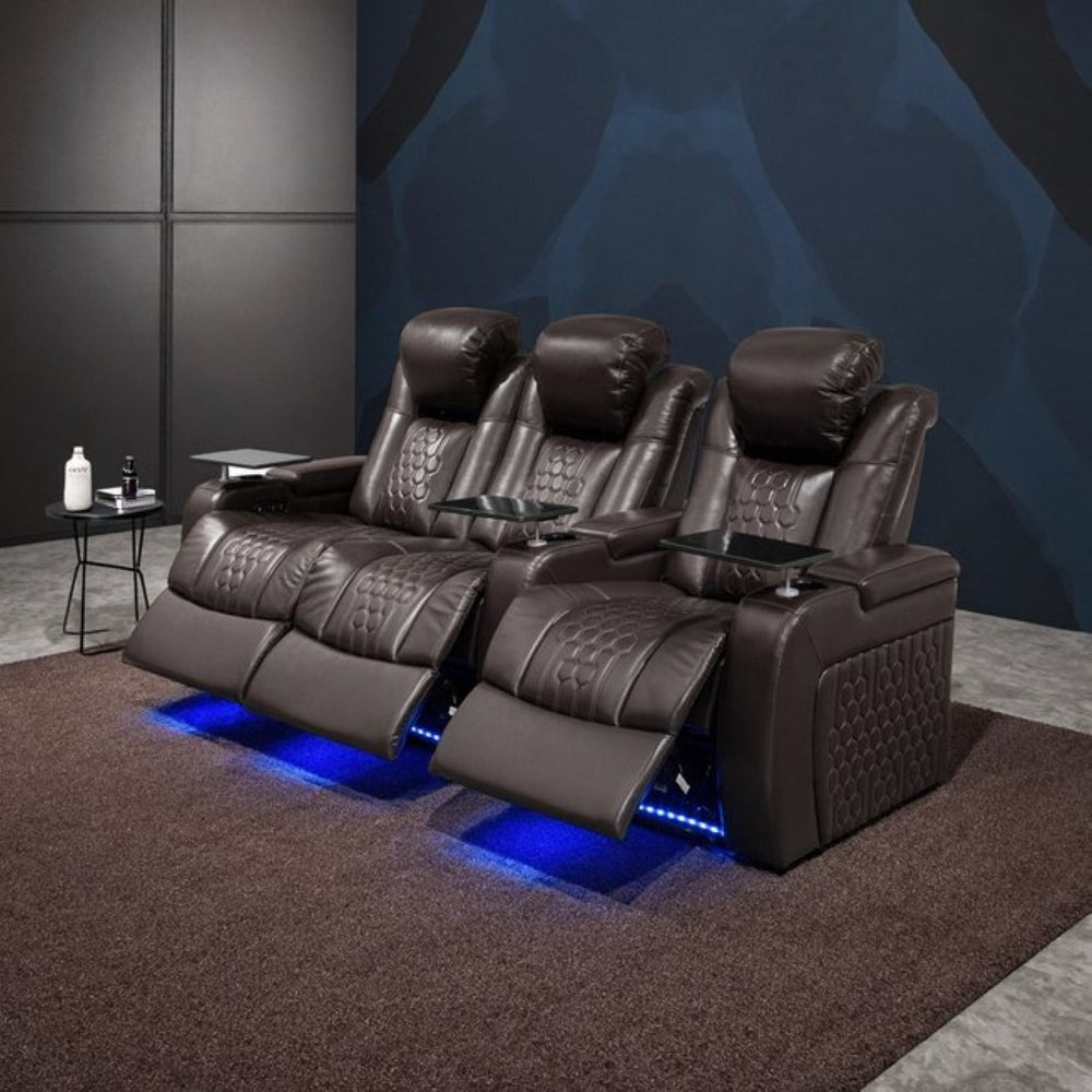 English Elm 93.3"power Reclining Home Theater Set in Nappa Leather with Rgb Lighting and Usb Charging W3819S00102