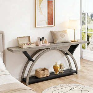 English Elm Hall Console Table Industrial Rustic Two Tier Wood Tone Metal Frame Entryway Sofa T3971P453670
