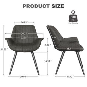 English Elm Dining Chairs Set Of 2 – Stylish Mid-Century Modern Upholstered Faux Leather Side Chairs In Dark Grey T3950P396564