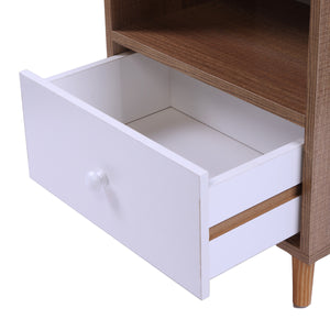 English Elm Set of 2 Mid Century Nightstands with Drawer & Shelf, Natural White Accent Tables for Bedroom Living Room W2181P357558