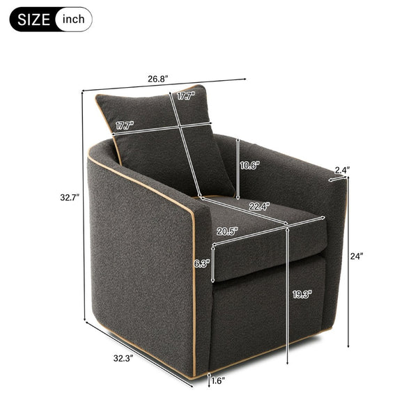 English Elm Swivel Barrel Accent Chair Boucle Upholstered with 360 Base for Living Room Corners Dark Grey N763P376127R