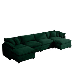 English Elm Corduroy Sofa - Modern 4-Seater Set With 3 Footstools, Pillows & Easy Assembly For Cozy Living Spaces W714S00822