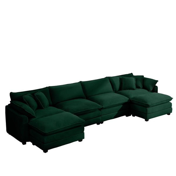 English Elm Corduroy Sofa - Modern 4-Seater Set With 3 Footstools, Pillows & Easy Assembly For Cozy Living Spaces W714S00822