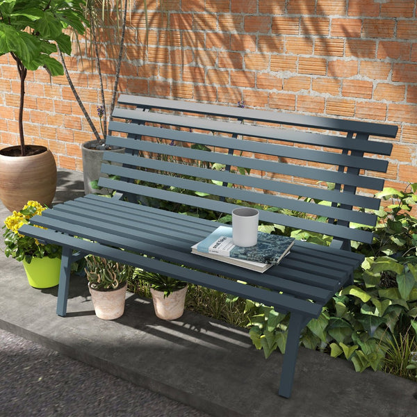 English Elm Outsunny 48.5" Lightweight Aluminum Garden Bench, Elegant Blue Outdoor Seating For 2, Weather-Resistant W2225P200398-GIGA