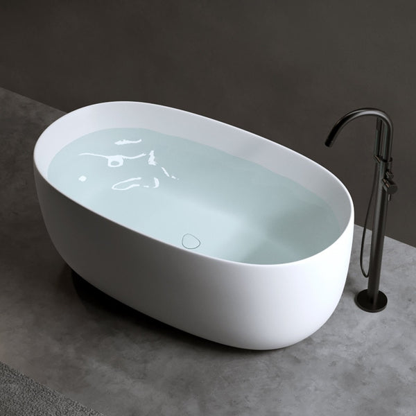 English Elm 47'' Freestanding Stone Resin Soaking Tub Matte White Ergonomic with Pop up Drain W2753P191219