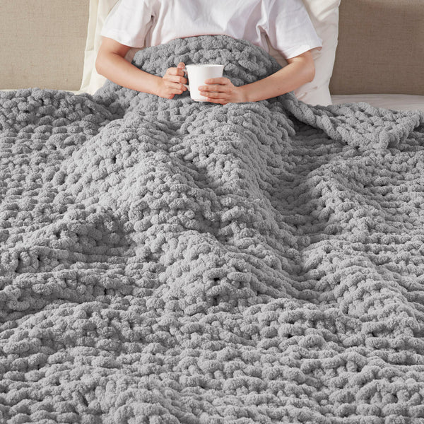 Madison Park Chenille Chunky Knit Casual Throw MP50-7674 Grey