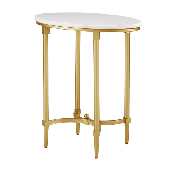 JLA Home Madison Park Signature - End Oval Marble End Table with Gold Metal Legs — Elegant Oval Accent Table for Living Rooms, Bedsides, Offices MPS120-0124