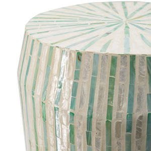 English Elm 14x14x18" Capiz Stool with Ogee Pattern and Brass Base — Modern Geometric Accent Seat for Living Spaces Cream,Green W2078P326519