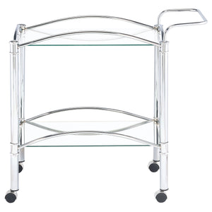 English Elm Porch Chrome 2-Tier Rectangular Glass Shelf Metal Bar Cart with Casters, Sleek Reflective Modern Style B062P328697