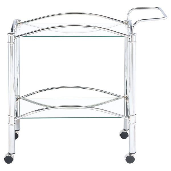 English Elm Porch Chrome 2-Tier Rectangular Glass Shelf Metal Bar Cart with Casters, Sleek Reflective Modern Style B062P328697