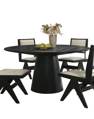 English Elm Dining Solid Wood Dining Table with Dual Pedestal Trestle Base and 18" Leaf, Molded Detail Finish Black 63 L x 63 W x 8 H B2741S00132