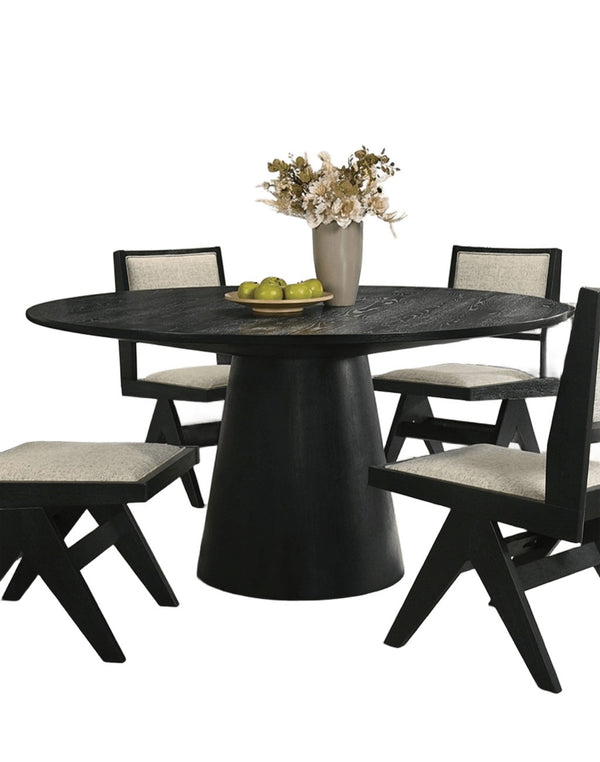 English Elm Dining Solid Wood Dining Table with Dual Pedestal Trestle Base and 18" Leaf, Molded Detail Finish Black 63 L x 63 W x 8 H B2741S00132