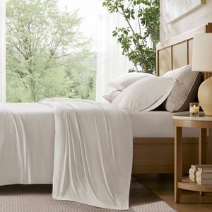 English Elm 4-piece King Nylon Spandex Sheet Set Moisture Wicking Stretch Cool Sleep Bedding White B035P408284