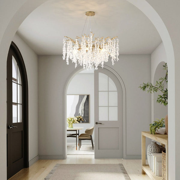 English Elm 10-light Gold Rectangular Chandelier Seeded Glass Globe Fixture for Dining Room W5008P466528