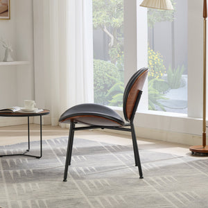 English Elm Mid-Century Shell Chair with Walnut Wood Grain Veneer, Wide Curved Seat, Durable Metal Legs, 330lb Capacity Black W1143P214250