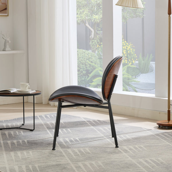 English Elm Mid-Century Shell Chair with Walnut Wood Grain Veneer, Wide Curved Seat, Durable Metal Legs, 330lb Capacity Black W1143P214250