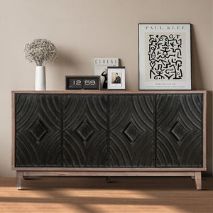 English Elm Mid Mid Century Sideboard showcasing fluted masonry-style doors, solid wood legs, elegant storage console 64.96"L Antique Black W1445P173038