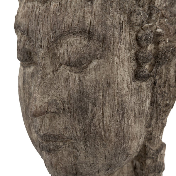 English Elm 6.5x6.3x12" Meditating Buddha Head Sculpture — Antique-Style Weathered Wood Finish, Serene Home Accent W2078P311845