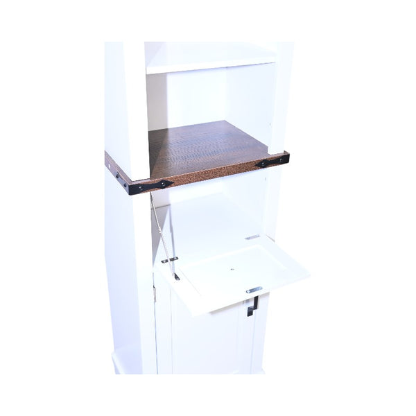 English Elm Narrow Farmhouse Bathroom Storage Cabinet with Adjustable Shelves, Drawer & Tall Linen Tower Design White+Walnut W1412P271793