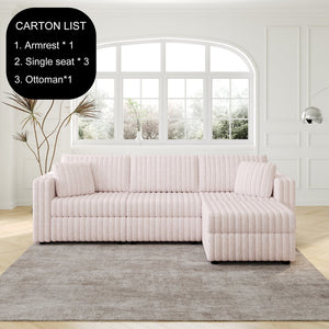 English Elm 106.3" Elegant Light Pink 3-Person Sofa With Hydraulic Ottoman – Modern Comfort & Smart Storage Solutions W1767S00019