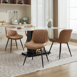 English Elm Dining Curved Back Dining Chair Set of 2 — Ergonomic Upholstered PU with Perforation, Thick Cushion, Floor-Safe Caps khaki W1143P254985