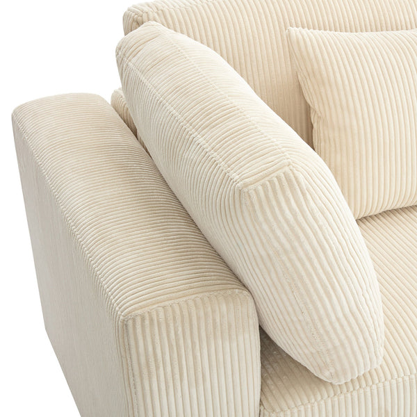 English Elm [ U_STYLE 105'' 3 Seater Sofa with Corduroy Fabric, Removable Back Cushions, Foam+Pocket Spring Comfort Beige WY000403AAA