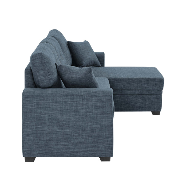 English Elm Upholstered Sleeper Sofa with Chaise & Under-Seat Storage, Reversible L/R, Modern Compact Design Blue B355S00006