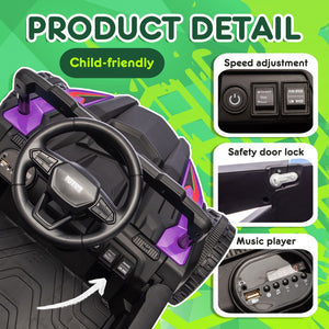 English Elm 24v Kids Utv Ride on with Dual 80w Motors Remote Control and Four Wheel Suspension Purple+Black W1578P343323