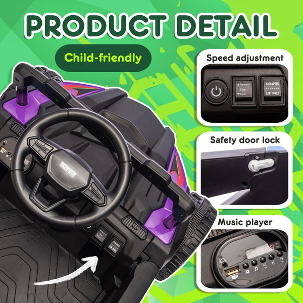 English Elm 24v Kids Utv Ride on with Dual 80w Motors Remote Control and Four Wheel Suspension Purple+Black W1578P343323