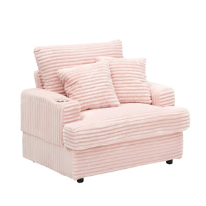 English Elm 39-inch Corduroy Accent Chair with Ottoman and Cup Holder for Bedroom or Office Pink W1658P202907