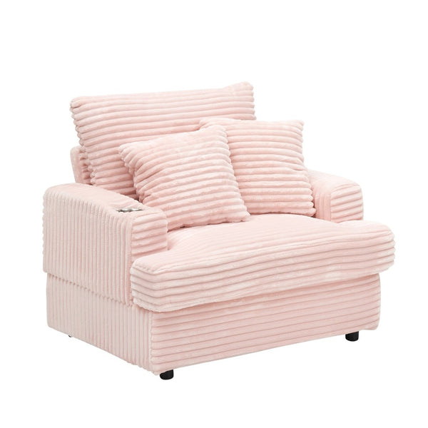 English Elm 39-inch Corduroy Accent Chair with Ottoman and Cup Holder for Bedroom or Office Pink W1658P202907