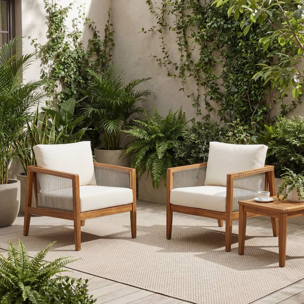 English Elm Outdoor Acacia Wood Club Chairs Set of 2 with Rope Back and Weather Resistant Cushions Beige,Teak N768P408130T_2