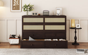 English Elm Queen Size Murphy Bed - Elegant Pine Cabinet With Rattan Accents, Espresso Finish & Storage Drawer W504S00230-GIGA